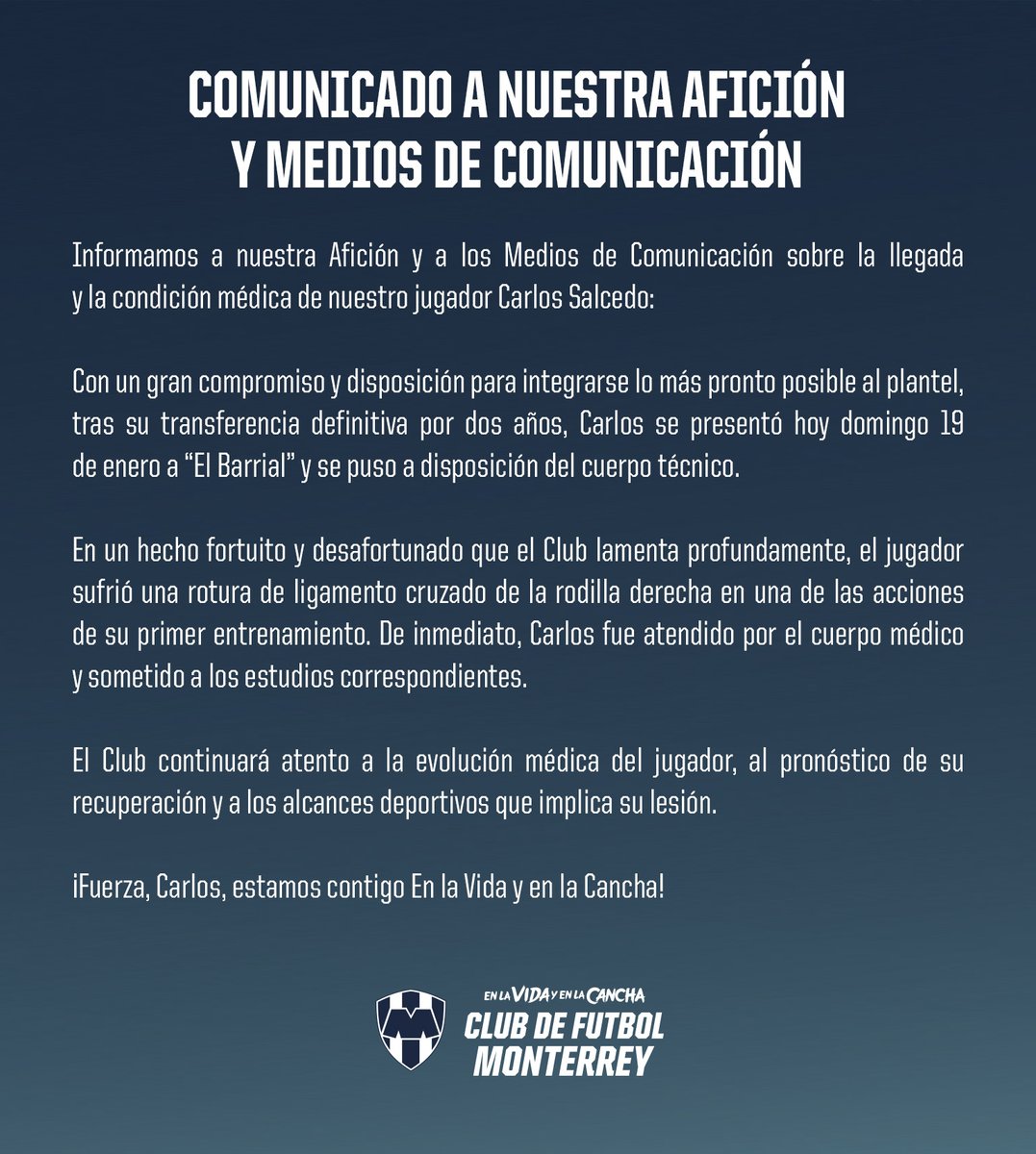Rayados's tweet photo. Comunicado a nuestra Afición y a los Medios de Comunicación. 📝

#EnLaVidaYEnLaCancha https://t.co/X0Ux93S8Xv