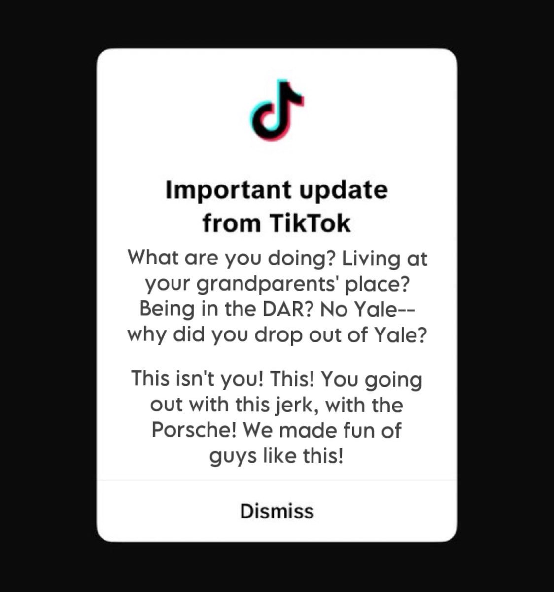 did anyone else get this weird message when they opened tiktok