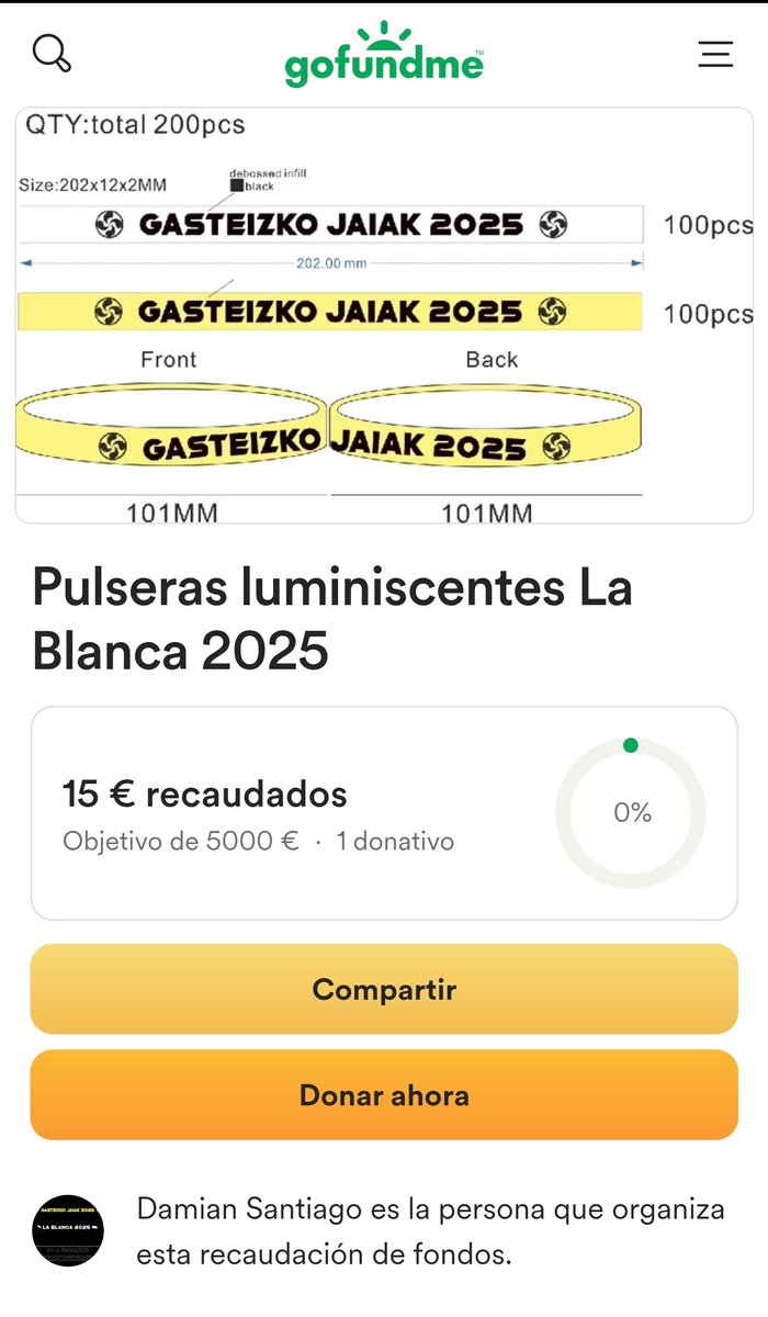 Las primeras 400 pulseras de fiestas de tamaño adulto ya están fabricadas y de camino.
Queremos hacer más tamaños.

Colabora con tu donación en Gofundme o con un Bizum al 624640004. 

Esto te hará entrar en el Excel de los primeros que recibirán sus pulseras a partir de Junio.