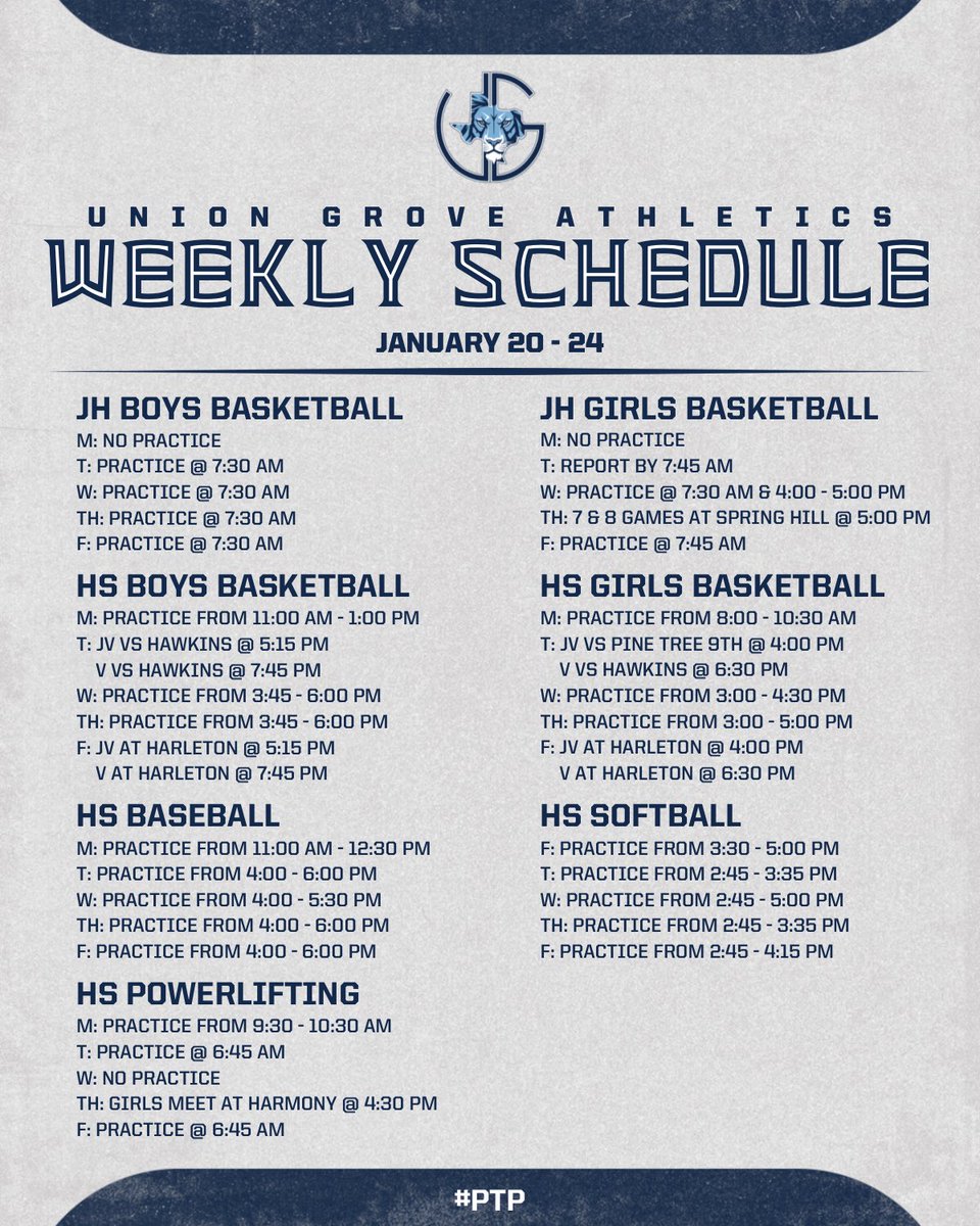 Athletics Schedule for January 20-24!
#PTP