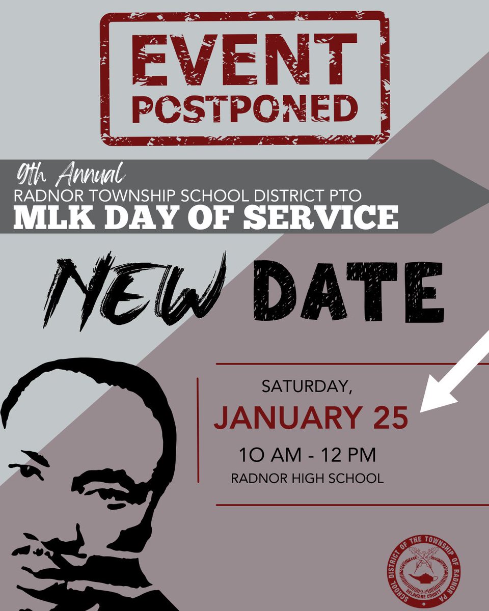 RTSD’s 9th Annual MLK Day of Service has been rescheduled for Saturday, January 25 from 10 am-12 pm.