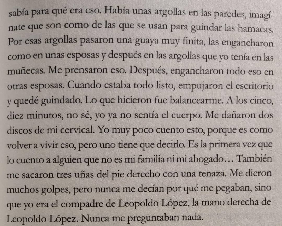 Fragmento de una entrevista a un ex preso político para dar un ejemplo de lo "humanista" que es la policía de la que habló Monedero en El Helicoide.