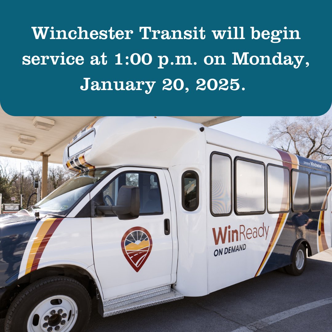 Because of the snow, Winchester Transit will start service at 1:00 p.m. on Monday, January 20.