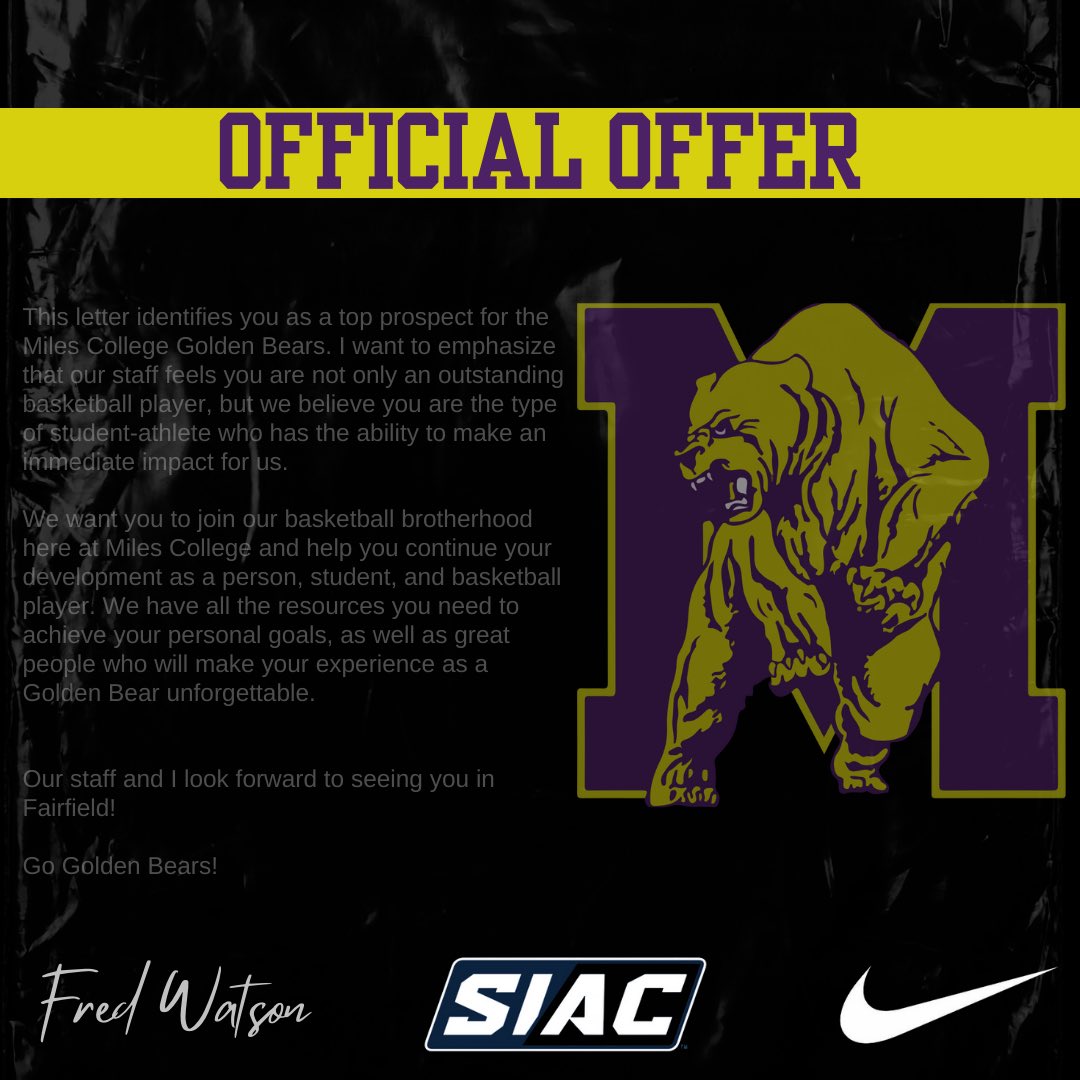 I’m extremely blessed to say I have received a Division 2 offer from Miles College ! #AGTG