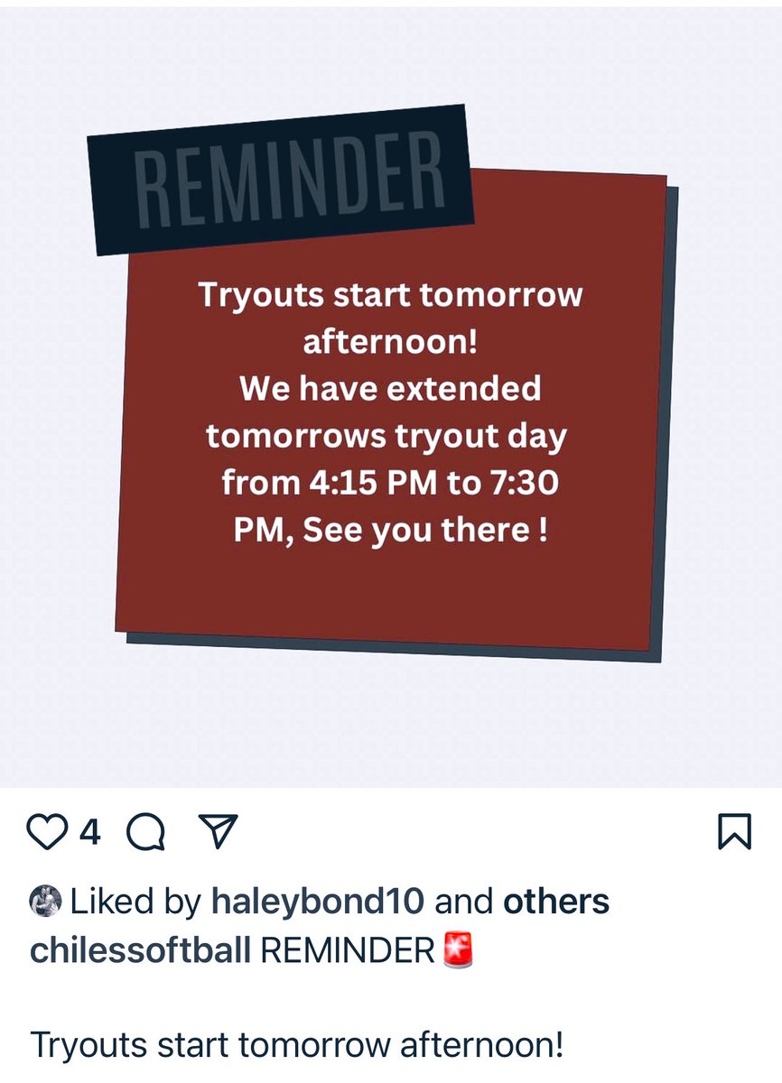 Reminder- 🥎TRYOUTS tomorrow!!