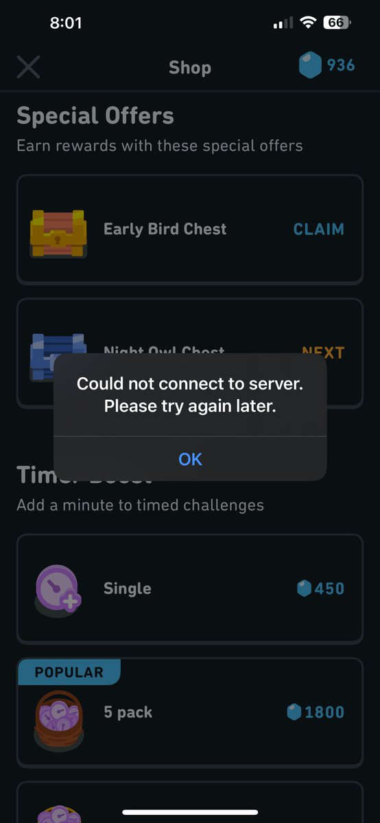 ZoyaBee's tweet photo. @duolingo I am encountering errors when trying to activate Early Bird Chests. See example in picture. Can you fix this glitch? https://t.co/NAEJgnHjb2