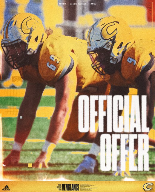 Jaiden Etienne (@j_etienne0721) on Twitter photo After a great visit and conversation with <a href="/CoachAndyFrye/">Andy Frye</a> Iβm grateful to receive an offer from <a href="/CentreFootball/">Centre College Football</a>. Thank you to all the coaches that have given me this amazing opportunity. <a href="/lachendro1/">Coach Lachendro</a> <a href="/CoachLash/">Shawn Lashbrook</a> <a href="/RickFoxFB/">Rick Fox</a> <a href="/CoachBGodsey/">Bob Godsey</a> <a href="/MAMustangsFB/">Madison Academy Football</a> <a href="/fieldhousewr/">Kelly Fields</a>
#PEV After a great visit and conversation with <a href="/CoachAndyFrye/">Andy Frye</a> Iβm grateful to receive an offer from <a href="/CentreFootball/">Centre College Football</a>. Thank you to all the coaches that have given me this amazing opportunity. <a href="/lachendro1/">Coach Lachendro</a> <a href="/CoachLash/">Shawn Lashbrook</a> <a href="/RickFoxFB/">Rick Fox</a> <a href="/CoachBGodsey/">Bob Godsey</a> <a href="/MAMustangsFB/">Madison Academy Football</a> <a href="/fieldhousewr/">Kelly Fields</a>
#PEV