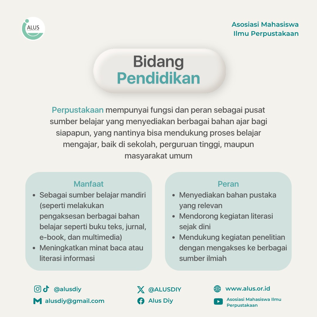 ALUSDIY's tweet photo. Yuk, kita coba cari tahu manfaat dan peranan perpustakaan! Agar kita tahu seberapa penting sih perpustakaan di kehidupan sehari-hari kita? 

#alusdiy #alus2025 #SeninspirasiJanuari #ilmuperpustakaan #perpustakaanumum #perpustakaananak #literasidigital https://t.co/3WrBIHvdXa