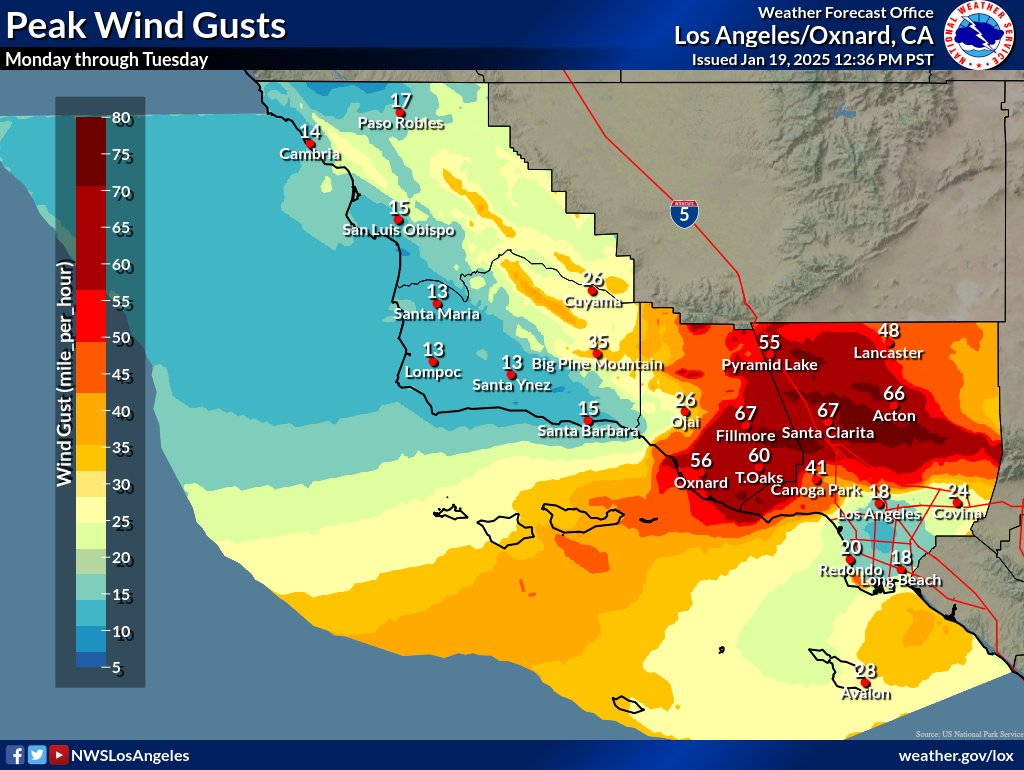 Very strong #SantaAnaWinds and extreme fire weather are forecasted for portions of Los Angeles and Ventura Counties (starting Monday)!! #CAwx

Take action now, for preparedness tips visit readyforwildfire.org/prepare-for-wi…