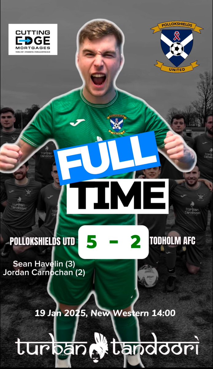 Pollokshields Utd FC (@pshieldsutd) on Twitter photo FT result…
🏆 <a href="/OnlySportLTD1/">Only Sport LTD</a> Premiership
⚽️ Pollokshields Utd 5
⚽️ <a href="/todholm/">Todholm Afc</a> 2
Brilliant performance today, lads were superb, well deserved win
Cheers to <a href="/todholm/">Todholm Afc</a> , all the best rest of season 💪
Boys would like dedicate todays win to our Asst manager Toddy
#RIPARTHUR FT result…
🏆 <a href="/OnlySportLTD1/">Only Sport LTD</a> Premiership
⚽️ Pollokshields Utd 5
⚽️ <a href="/todholm/">Todholm Afc</a> 2
Brilliant performance today, lads were superb, well deserved win
Cheers to <a href="/todholm/">Todholm Afc</a> , all the best rest of season 💪
Boys would like dedicate todays win to our Asst manager Toddy
#RIPARTHUR