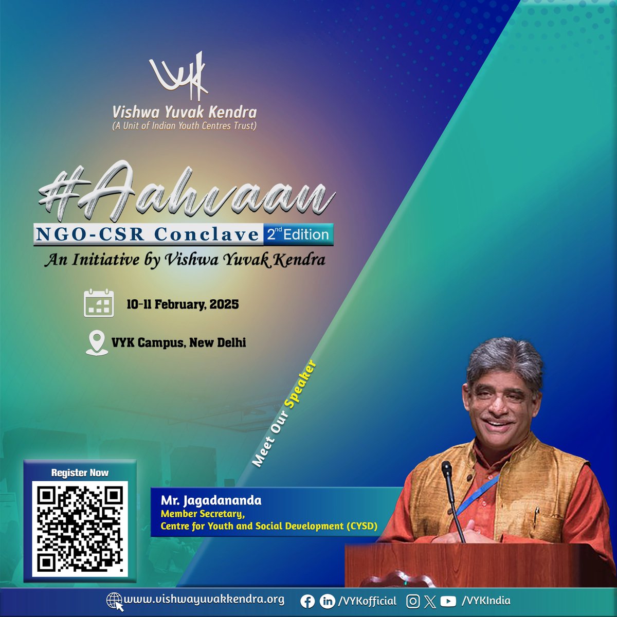 VYKIndia's tweet photo. We’re delighted to introduce Mr. Jagadananda, Member Secretary, CYSD, as a speaker at the 2nd #Aahvaan: #NGO-#CSR #Conclave-2025. A champion of #RTI and people-centric governance, his work bridges #civilsociety and government for sustainable development.
#Aahvaan2025 #CSRConclave https://t.co/uOBeVadEW7