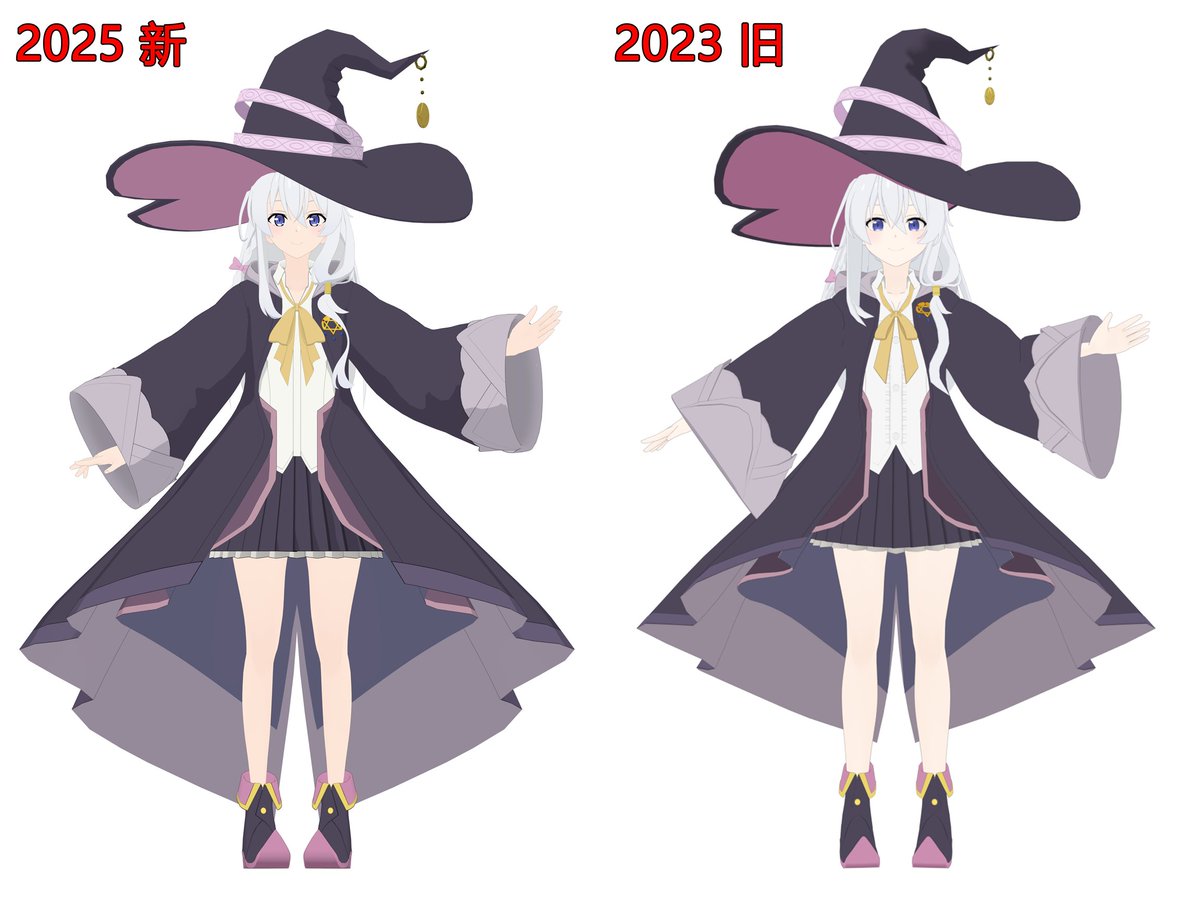 finalwaningmoon's tweet photo. #魔女之旅 #魔女の旅々 #伊蕾娜  #イレイナ  #灰の魔女 #mmd #blender
伊蕾娜（イレイナ）MMD模型正式配布，这是2023年发布的伊蕾娜模型的重制版，因为早期技术不成熟，把大部分东西都重做了一遍，表情形态键也做了6，70个，模型参考了动画版的形象制作，依然是使用VRoid和blender两个建模工具完成制作 https://t.co/rcoRwDPoWV