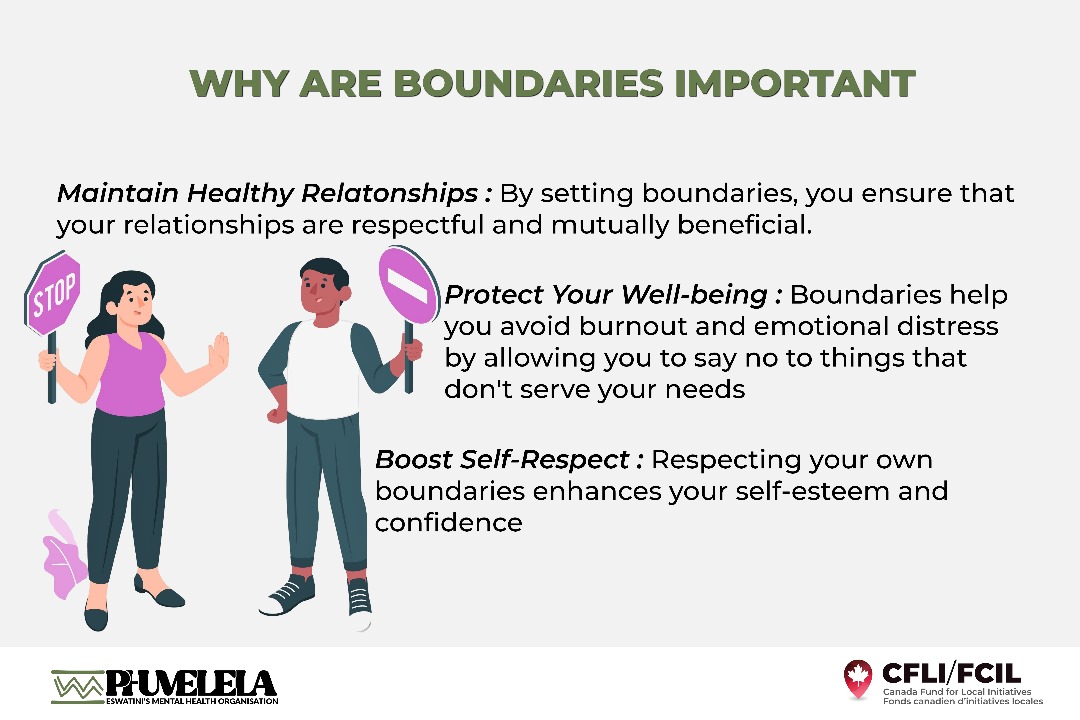 phumelela_sd's tweet photo. Boundaries are like invisible lines that define how we treat ourselves and others. They protect our personal space, feelings, and overall well - being.
#Here2Talk #Phumelela #EndGBV #mentalhealthsupport #culture https://t.co/LI4k2Qa5hM