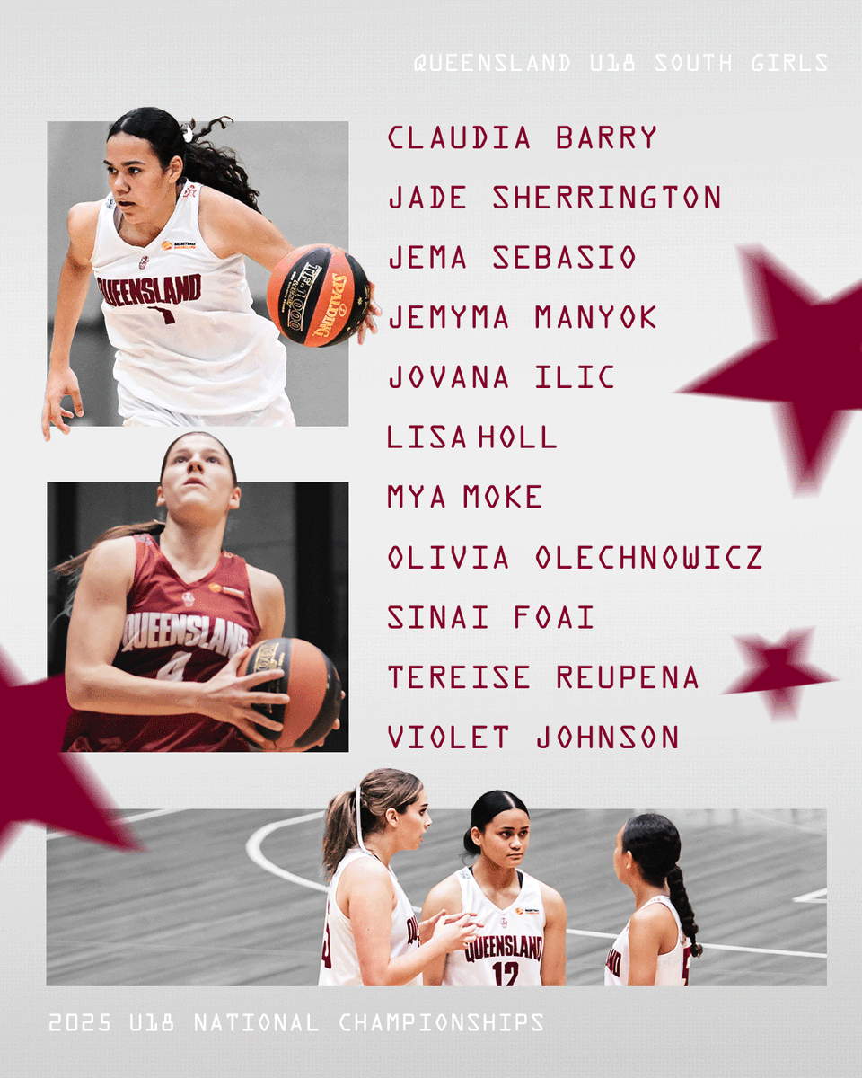 basketballqld's tweet photo. 𝟮𝟬𝟮𝟱 𝗨𝗻𝗱𝗲𝗿 𝟭𝟴 𝗦𝗼𝘂𝘁𝗵 𝗚𝗶𝗿𝗹𝘀 💥

Introducing your 2025 U18 QLD South Girls State Team, who will compete in Brisbane this April at the National Championships!

#WeAreQLD | #MaroonMade https://t.co/EeKlri4jYR