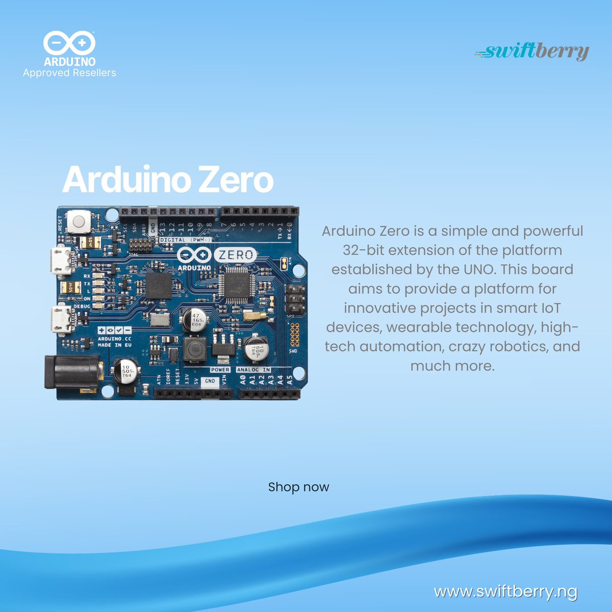 Swiftberry_ng's tweet image. Take your projects to the next level with Arduino Zero! 🚀 The ultimate 32-bit development board for innovators, creators, and tinkerers. Build smarter, dream bigger, and code limitless possibilities. 💡 #ArduinoZero #InnovateWithArduino #swiftberry