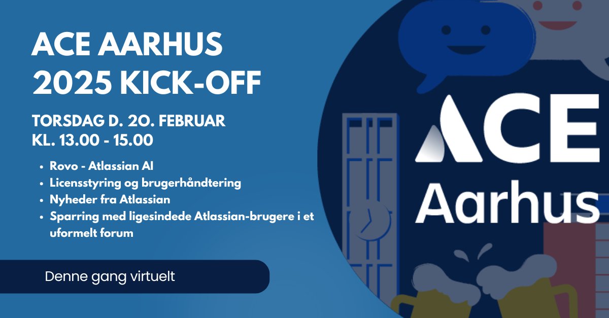 translucentdk's tweet photo. 𝗔𝗖𝗘 𝗔𝗮𝗿𝗵𝘂𝘀 𝟮𝟬𝟮𝟱 𝗸𝗶𝗰𝗸-𝗼𝗳𝗳
Vi glæder os til at kendte ansigter og hilse på nye Atlassian brugere, som er klar på sparring og netværk 😊 . Tilmelding som sædvanligt på Atlassian Community: https://t.co/uIdnKRsYDp https://t.co/aNzq62RzK2