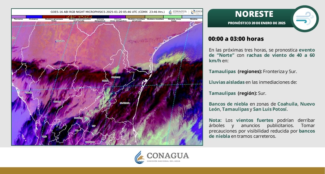 conagua_clima's tweet photo. 🚩🌧️🌫️ En entidades del noreste, sur, sureste y la #PenínsulaDeYucatán, se pronostica #EventoDeNorte, además de #Lluvias y #Chubascos durante las próximas tres horas.

🤓 Más información en las imágenes ⬇️ https://t.co/bbXygWyYXn