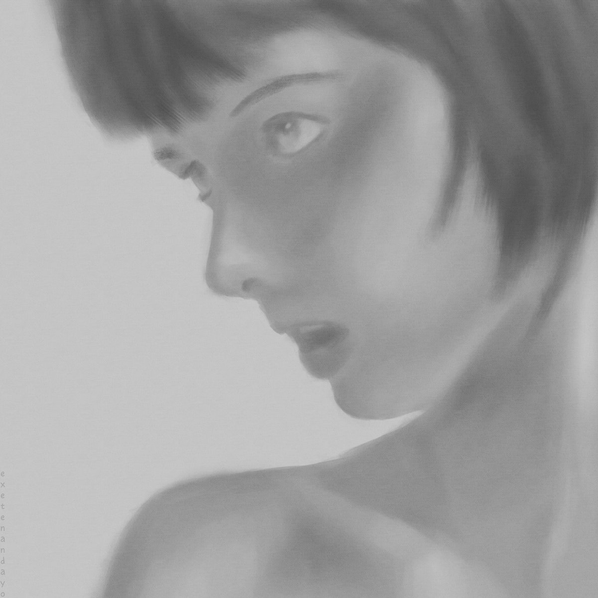 exete_nandayo's tweet photo. Practicing in Krita. #digitalart #portrait #bw https://t.co/GW2FXAqcOv