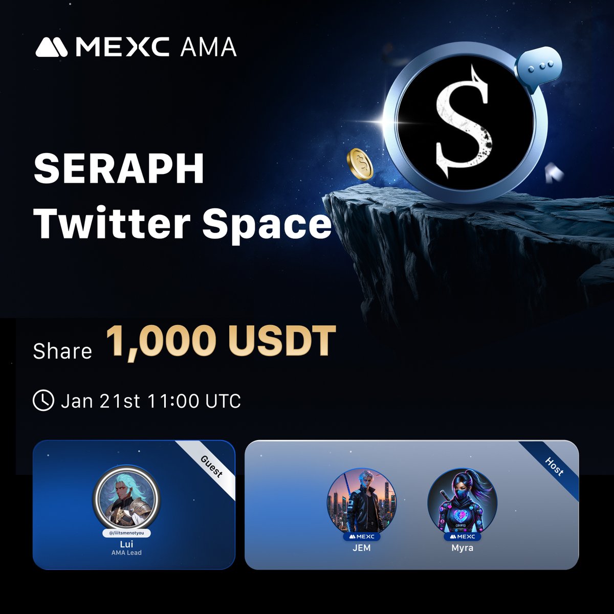 🔥 Join the #MEXC x #SERAPH / <a href="/Seraph_global/">Seraph</a> X Space AMA: x.com/i/spaces/1yNGa…

🎁 Win a share of the 1,000 USDT AMA prize pool:   gleam.io/competitions/M…
