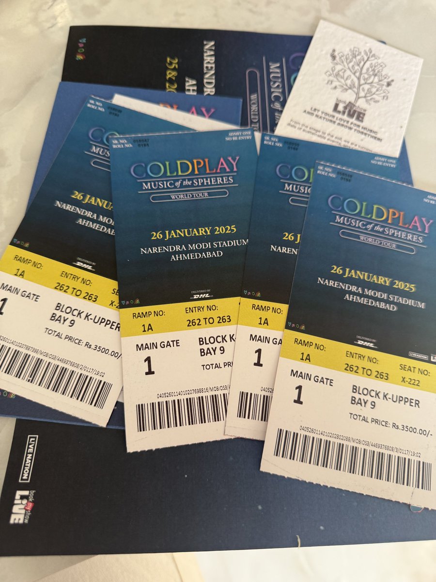 Selling 4 Coldplay tickets - 26th Jan Ahmedabad K Block at 7k each 
Hand to hand in mumbai