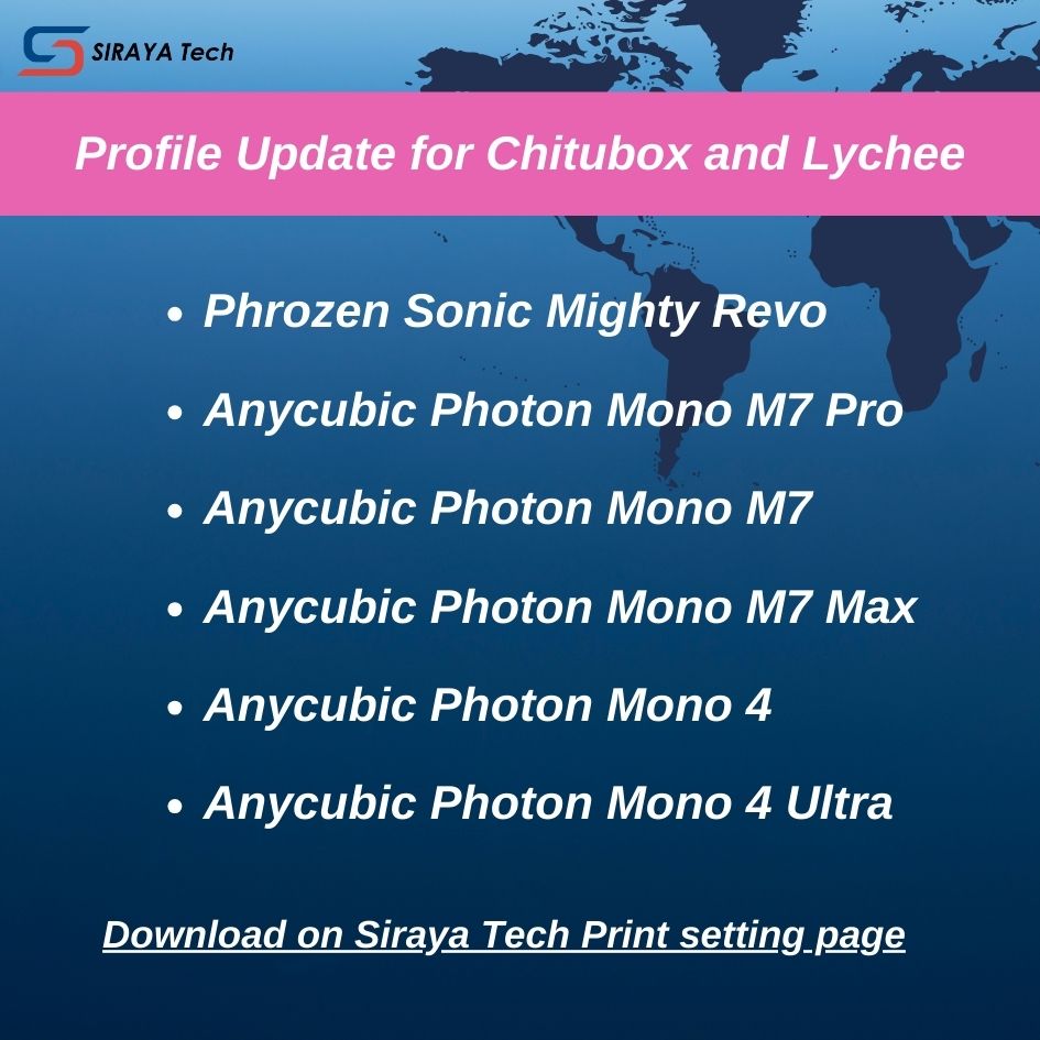 SirayaTech's tweet image. Updated #Chitubox and #Lychee print profiles for Siraya Tech resins with the following #3dprinters.

Download profiles here siraya.tech/pages/print-se…

#3DPrintingFiles #phrozen #anycubic