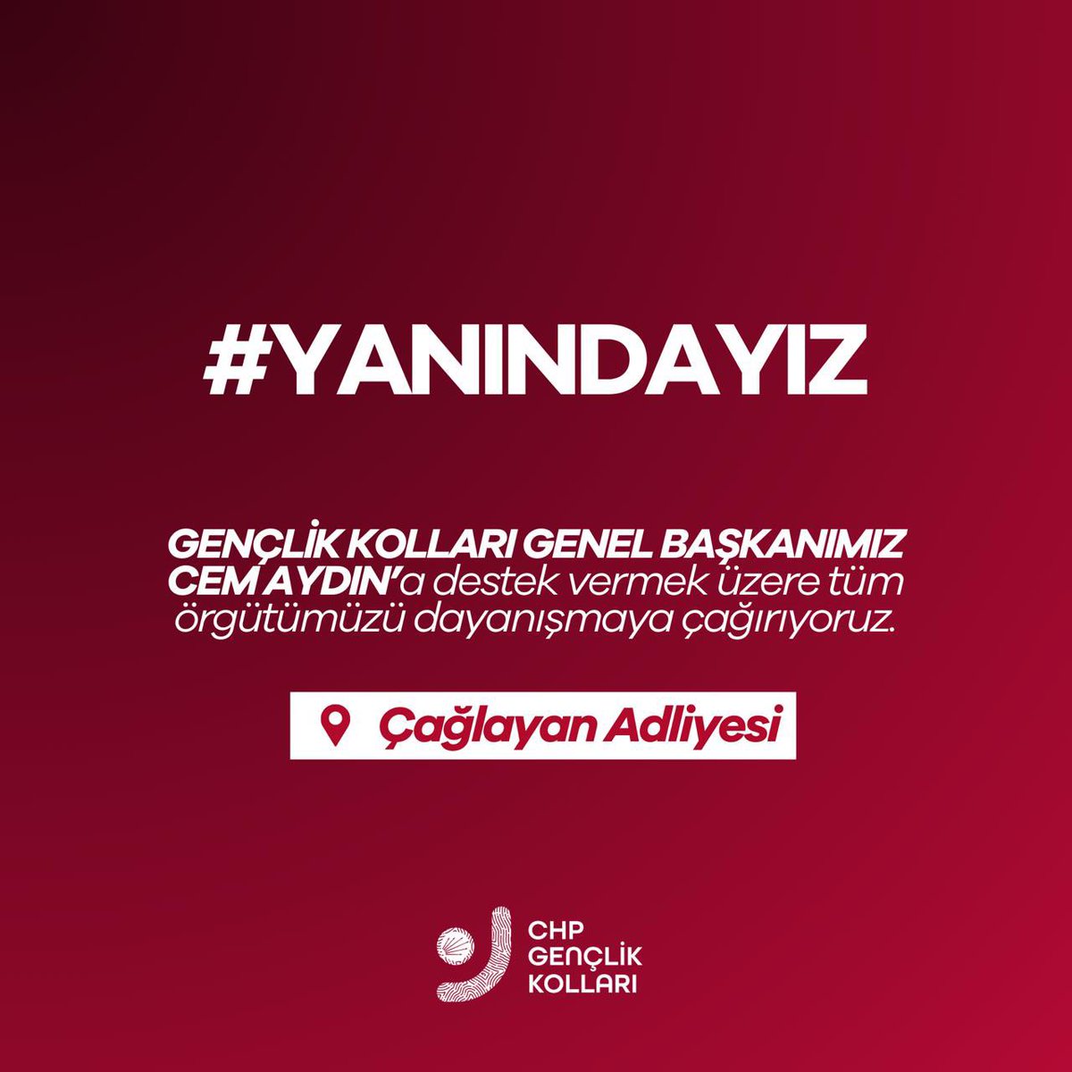 denizzbozkurt1's tweet photo. Korkmayız.
Yılmayız.
Bir milim geri durmayız!

Gençlik Kolları Genel Başkanımız, yol arkadaşımız Cem Aydın'ın yanındayız.

Tüm örgütümüzü ve genç arkadaşlarımızı, yargı eliyle siyasi yıldırma operasyonlarına karşı cesaretle adalet mücadelesi vermek üzere Çağlayan Adliyesi’ne davet ediyoruz.