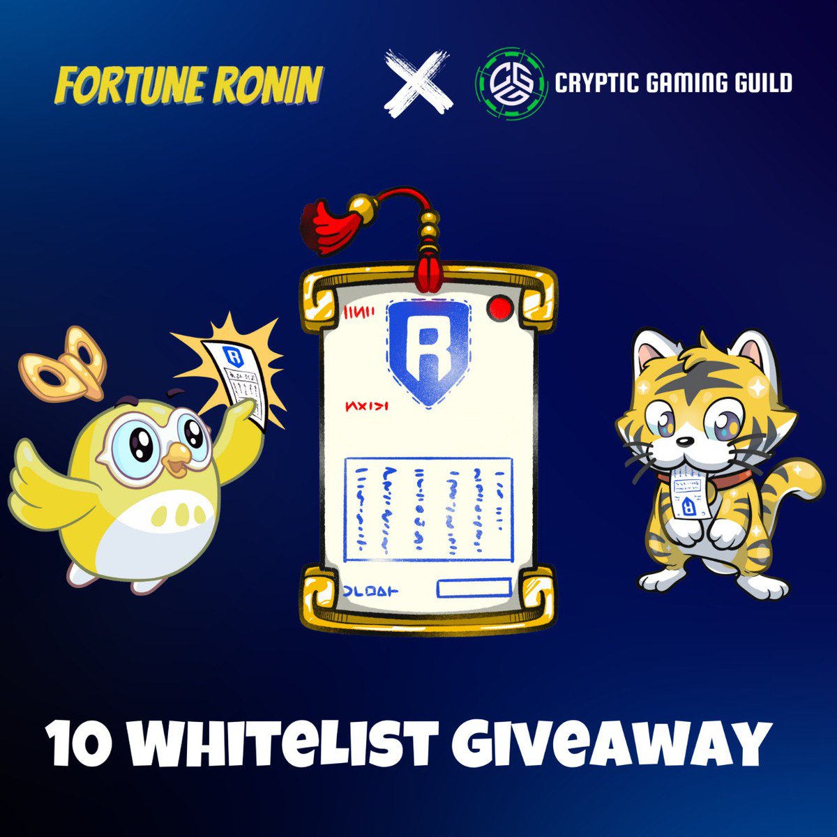 Cryptic Gaming Guild (@thecrypticgg) on Twitter photo 🎟️ Fortune Ronin (10 WL) Giveaway 🎟️
🗒️To join, you must complete the following:
1⃣Follow <a href="/TheCrypticGG/">Cryptic Gaming Guild</a> , <a href="/Sarut0biSasuke/">Sarutobi Sasuke🥷</a> & <a href="/FortuneRonin/">Fortune Ronin</a>
2⃣ RT & Like this tweet
3⃣ Tag 3 friends
4⃣ Comment your Ronin Wallet Address
5⃣ Join the Discord: discord.gg/442RjZCagy
10 winners 🎟️ Fortune Ronin (10 WL) Giveaway 🎟️
🗒️To join, you must complete the following:
1⃣Follow <a href="/TheCrypticGG/">Cryptic Gaming Guild</a> , <a href="/Sarut0biSasuke/">Sarutobi Sasuke🥷</a> & <a href="/FortuneRonin/">Fortune Ronin</a>
2⃣ RT & Like this tweet
3⃣ Tag 3 friends
4⃣ Comment your Ronin Wallet Address
5⃣ Join the Discord: discord.gg/442RjZCagy
10 winners