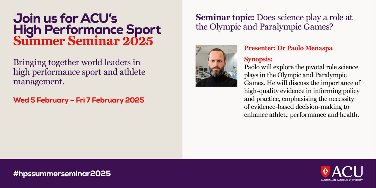 Dr Paolo Menaspa is the Chief Science Officer at the <a href="/ausport/">Australian Sports Commission</a> and <a href="/theAIS/">Australian Institute of Sport</a>, he joins us to discuss the pivotal role of science in preparation for the Olympics and Paralympics. To register visit acu.edu.au/hpssummersemin…