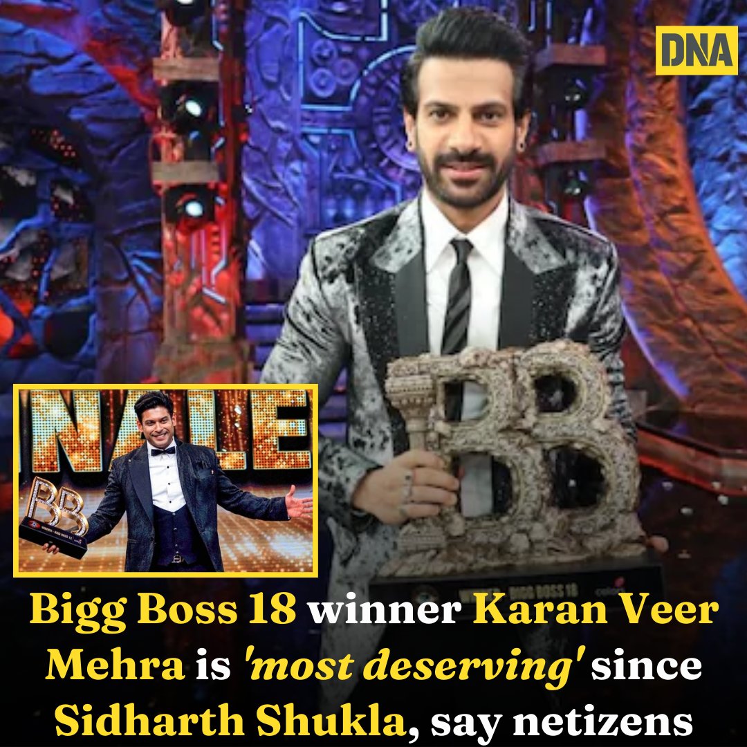 dna's tweet photo. Karan Veer Mehra and Sidharth Shukla are the only two individuals who have won Bigg Boss and Khatron Ke Khiladi.

Read here: https://t.co/1R1qOrgy3m

#DNAUpdates | #KaranVeerMehra | #SiddharthShukla | #BiggBoss | #BiggBoss18 | #BiggBoss18Winner | #BiggBoss18Finale https://t.co/kMikSPl5Bg