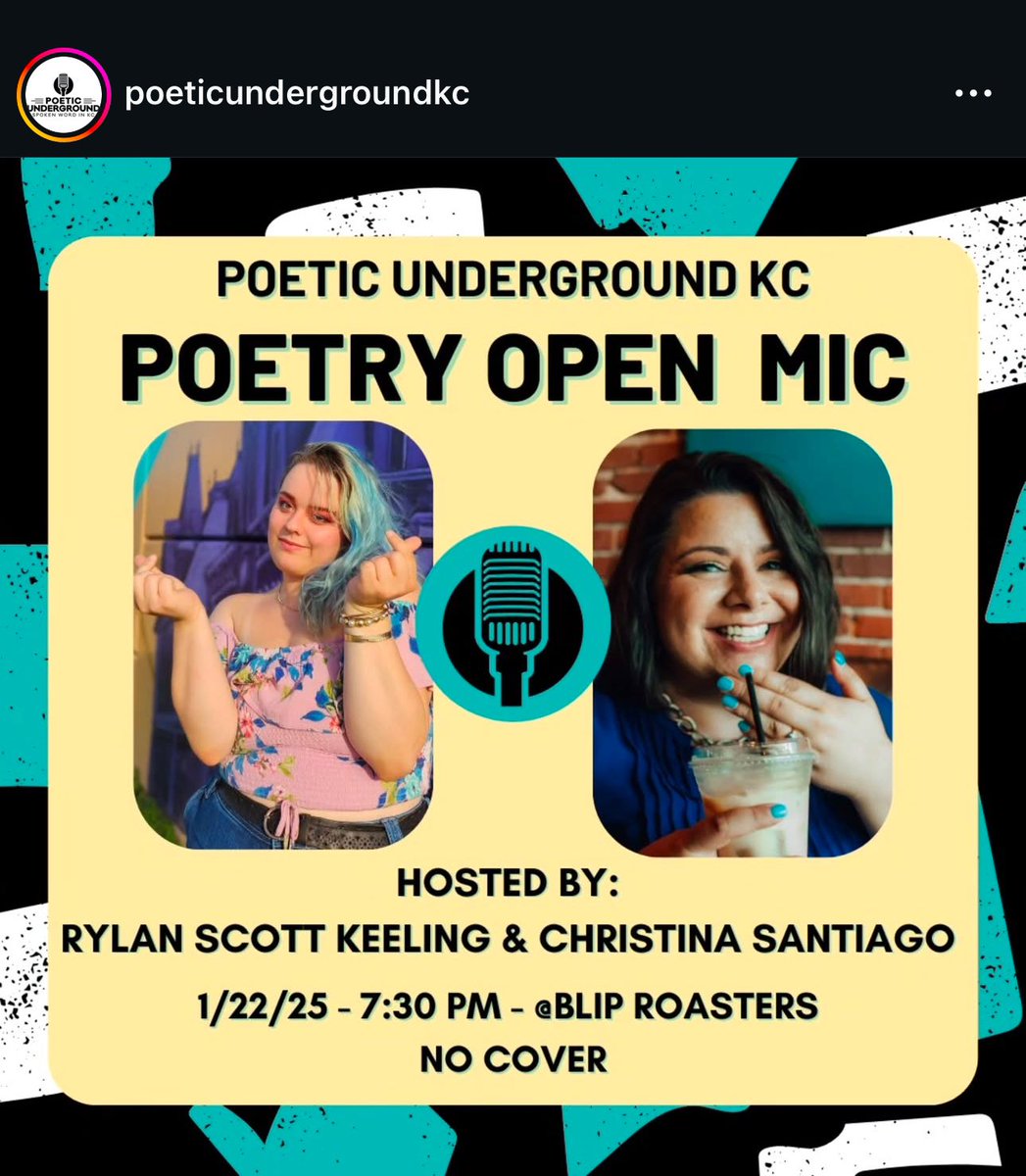 Christina Santiago (@csantiagotv1) on Twitter photo KANSAS CITY: Come join me Wednesday January 22nd as I co-host my first <a href="/kansascitypoets/">Poetic Underground KC</a> open mic! <a href="/bliproasters/">Blip Roasters</a> at 7:30pm. Be there or be square. KANSAS CITY: Come join me Wednesday January 22nd as I co-host my first <a href="/kansascitypoets/">Poetic Underground KC</a> open mic! <a href="/bliproasters/">Blip Roasters</a> at 7:30pm. Be there or be square.