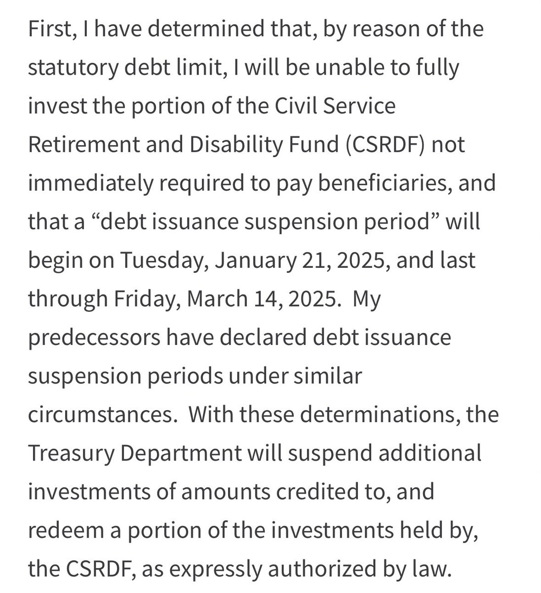 The heat is on!
Markets will be closed on Monday, hence, during Donald Trump's inauguration as US President (Bitcoin is ‘open,’ so pay attention) 
To make things more interesting, Yellen wrote a ‘farewell’ letter stating the US government will run out of money on Tuesday!