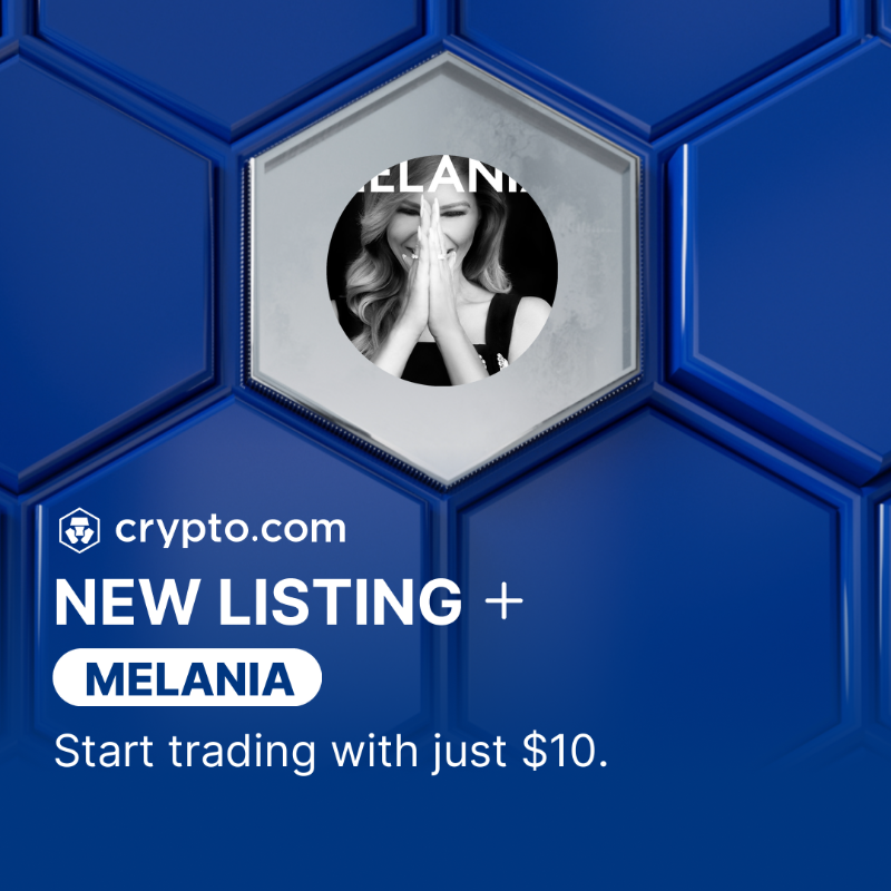 cryptocom's tweet photo. $MELANIA is now listed on Crypto․com, start trading with just $10