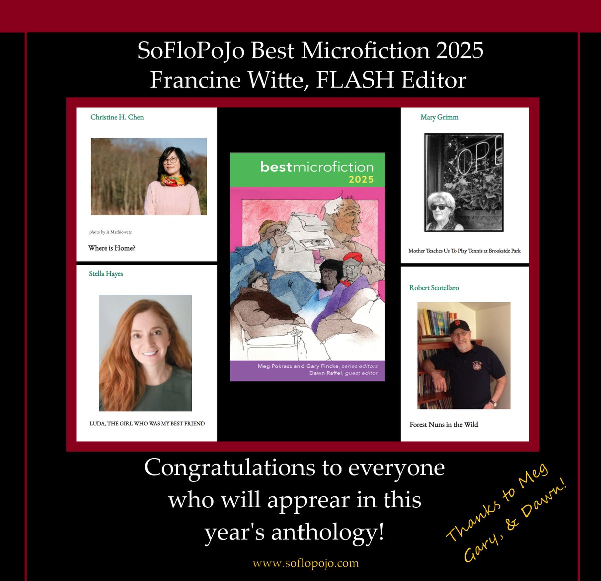 Congratulations to Christine H. Chen, Mary Grimm, Stella Hayes, Robert Scotellaro, &amp; all the other authors chosen for this year's Best Microfiction!
bestmicrofiction.com
soflopojo.com