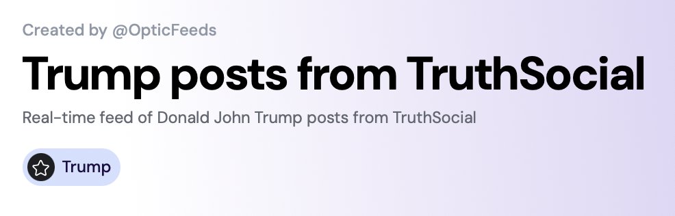 Another feed from Synoptic's Streams Marketplace we want to highlight is OpticFeed's 'Trump's posts from TruthSocial' with OCR.

It picked up Trump's memecoin at 02h:00m:52s:352ms UTC. 

+OCR picked up the CA from the image, so you didn't have to lose time trying to find how to