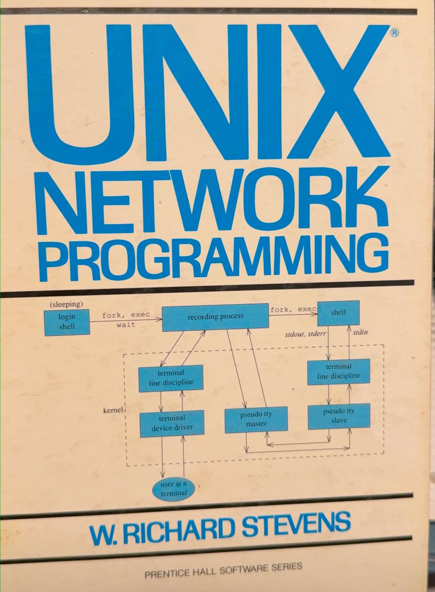 Debtwielder's tweet image. Getting rid of some of my old books is hard. I’ll leave some quotes from this gem in a 🧵 here #unix NETWORK PROGRAMMING