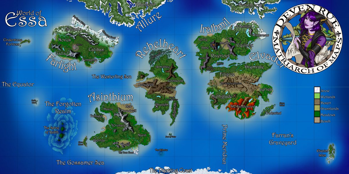 ✨MAP REVEAL✨

<a href="/DevenRue/">Deven Rue</a> truly is just MADE OF MAGIC. Look at what she did! LOOK AT WHAT SHE MADE FOR ME!

The final world map for my #TTRPG is finished, and I can’t wait to explore it with all of you.

#indiegames #indiettrpg #indiebooks #TabletopRPG