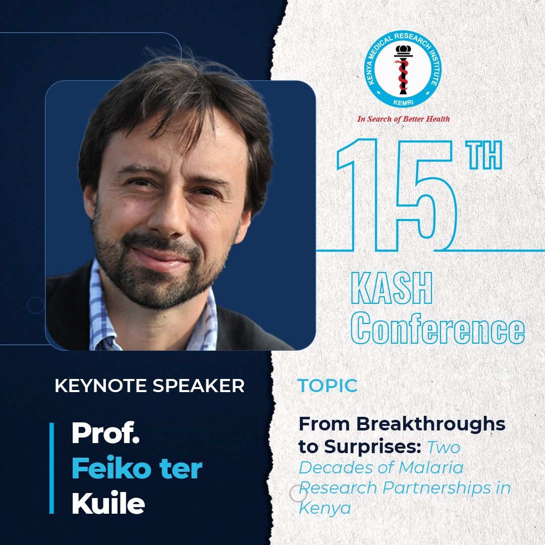 Kenya Medical Research Institute (@kemri_kenya) on Twitter photo 🗣️We’re thrilled to announce that Prof <a href="/feikotk/">Feiko ter Kuile</a> will be delivering the #KASH2025 keynote address titled:
"From Breakthroughs to Surprises: Two Decades of Malaria Research Partnerships in Kenya."
📅 11 - 14 February 2025
📍Safari Park Hotel
Register now: kemri.go.ke/kash-15 🗣️We’re thrilled to announce that Prof <a href="/feikotk/">Feiko ter Kuile</a> will be delivering the #KASH2025 keynote address titled:
"From Breakthroughs to Surprises: Two Decades of Malaria Research Partnerships in Kenya."
📅 11 - 14 February 2025
📍Safari Park Hotel
Register now: kemri.go.ke/kash-15