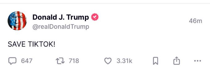 morcejo's tweet photo. Asi como te digo una cosa te digo la otra. Ahora todos a aplaudir porque Dolar Trump va a salvar TikTok... 🤷‍♂️ https://t.co/7XgOoDvEaf