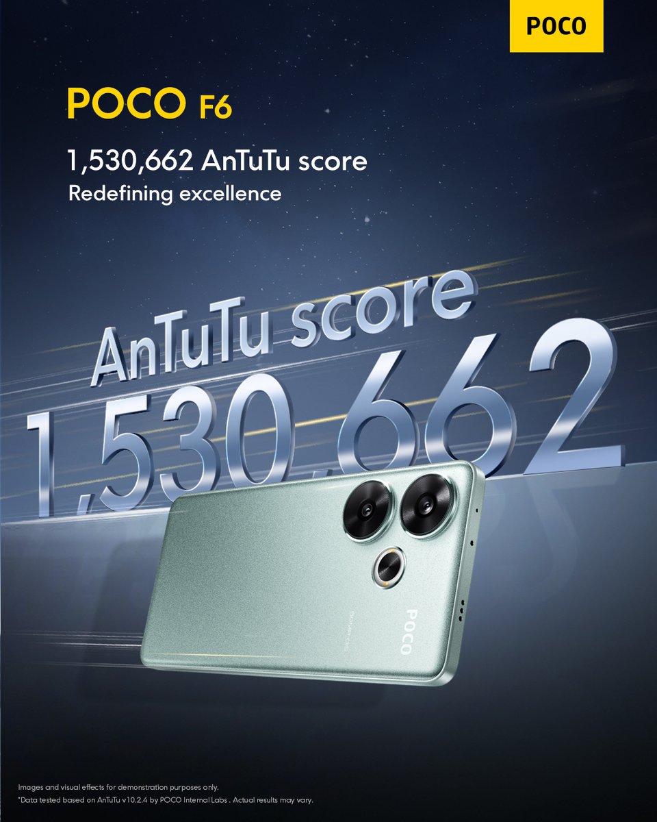 POCOGlobal's tweet image. Challenge the limits of excellence with the #POCOF6's soaring 1,530,662 AnTuTu benchmark score.
