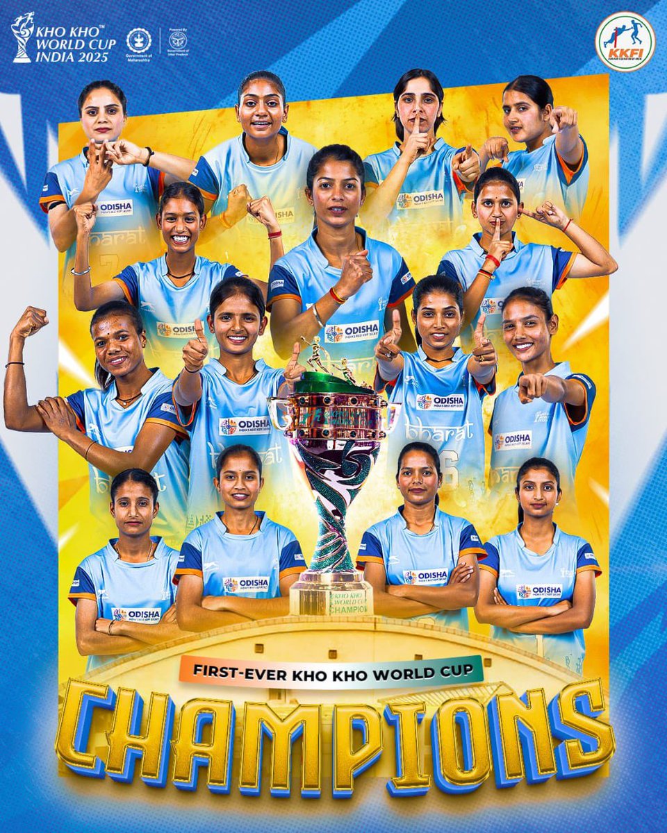 Double the Pride, Double the Glory! 🏆🇮🇳
History has been made as both the Women’s and Men’s Kho Kho Teams have lifted the inaugural #KhoKhoWorldCup trophies.

The Men’s Team displayed extraordinary dominance by remaining undefeated throughout the tournament, proving why India is