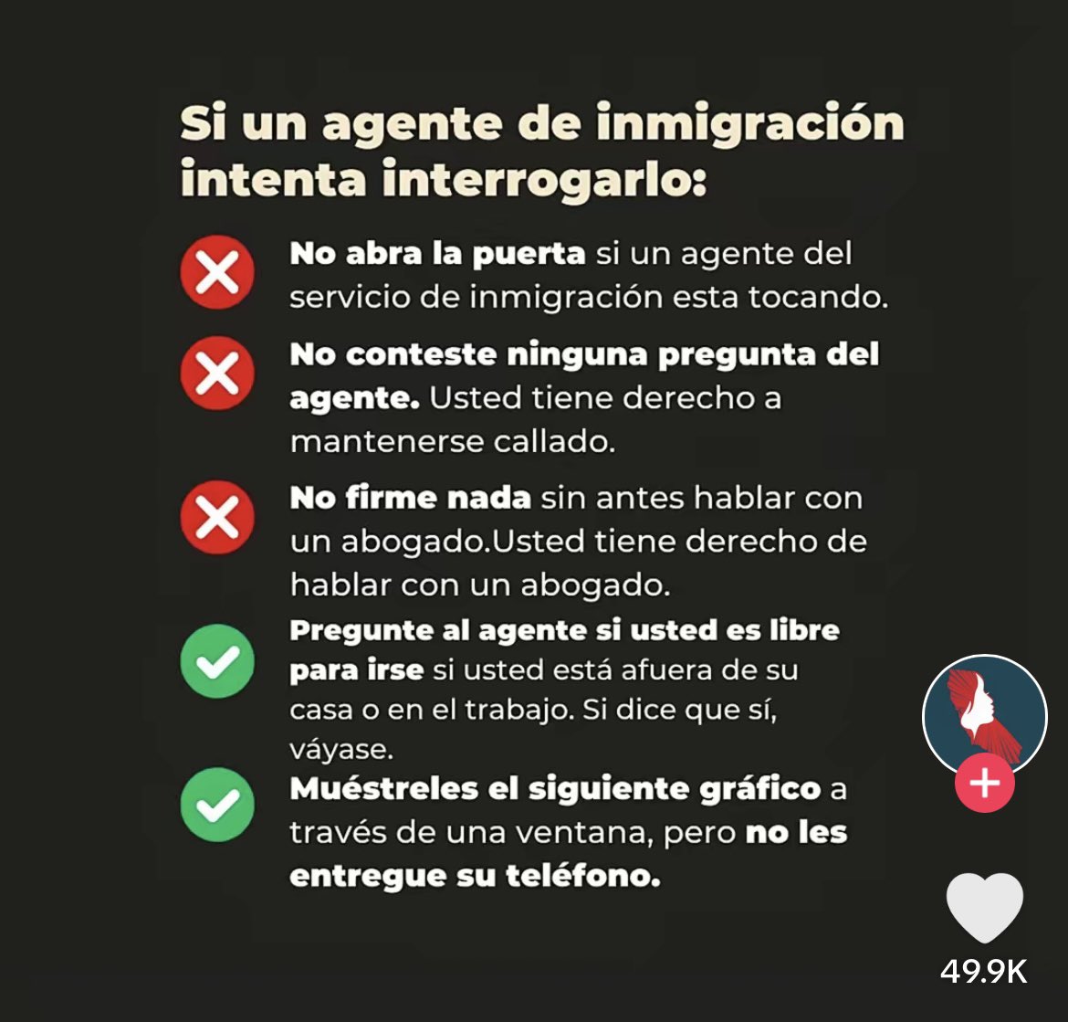jenerfromdblock's tweet image. If you’re anti-ICE/la migra please share to let those detained know their rights. Download more of these in other languages using this link ilrc.org/red-cards-tarj…