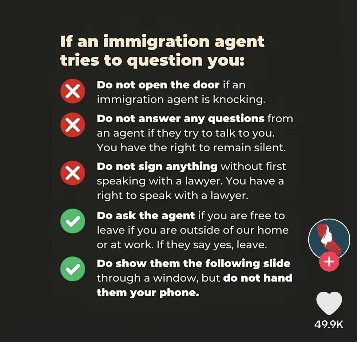 jenerfromdblock's tweet image. If you’re anti-ICE/la migra please share to let those detained know their rights. Download more of these in other languages using this link ilrc.org/red-cards-tarj…