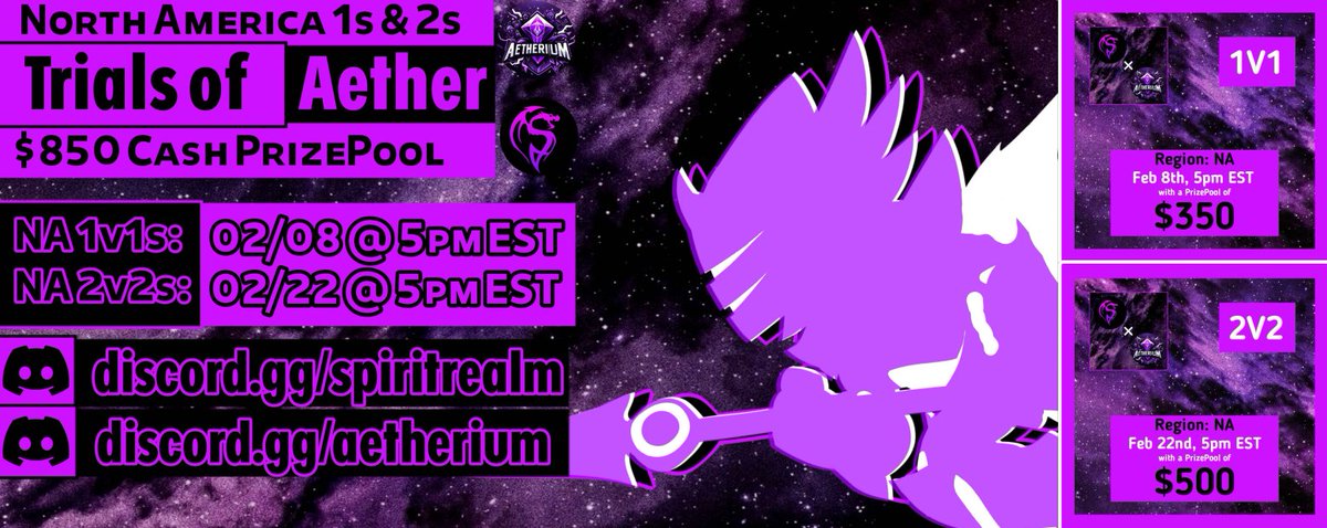 ⚔️𝐒𝐑 𝐱 𝐀𝐄𝐓 : 𝐓𝐫𝐢𝐚𝐥𝐬 𝐎𝐟 𝐀𝐞𝐭𝐡𝐞𝐫⚔️

🗓️NA 1s: Feb. 8th @ 5pm EST
🗓️NA 2s: Feb. 22nd @ 5pm EST
💰$850 Total PrizePool
  - Top 8 Streamed

Tournament Link: start.gg/TOA1
#Brawlhalla #bhesports #tournaments #BrawlhallaCommunity