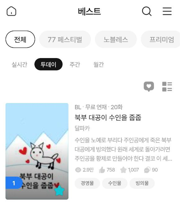 <북부 대공이 수인을 줍줍>이 투데이 베스트 1위를 했습니다!
감사합니다! 열심히 쓰겠습니다!