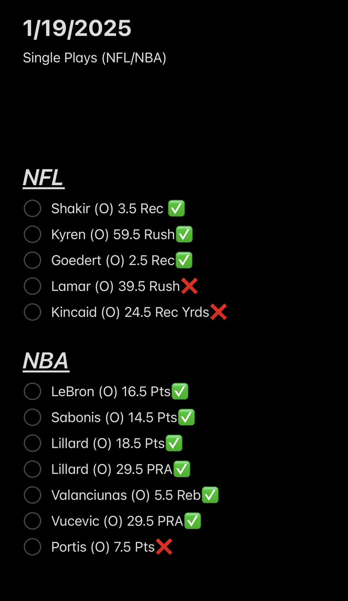 RatnerHowey's tweet image. 1/19/2025 (NFL NBA) Single Plays