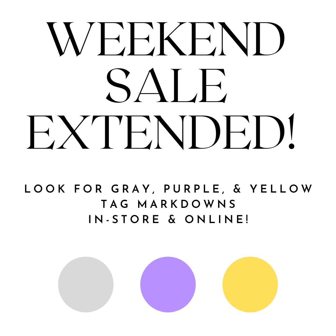 Our weekend sale has been extended through Monday! 🎉 Enjoy an extra 15% OFF ALL MARKDOWNS, but remember, it's only for Monday! 🛍️✨ Don’t miss out!

#salealert #shopnow #holidaysale #resalenotretail #shoplocal #dallasfashion  #retailtherapy #shoptilyoudrop