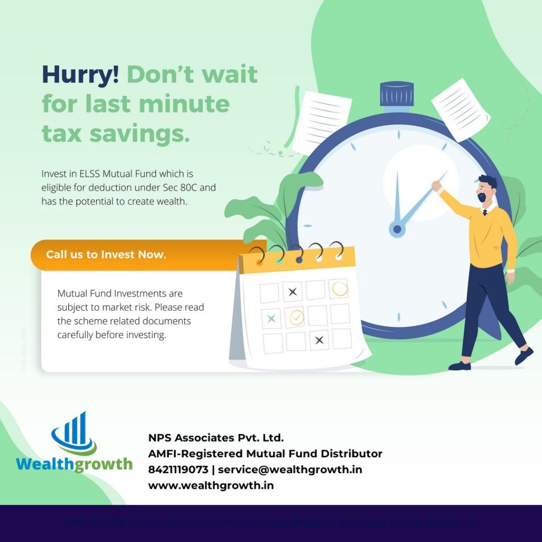 wealthgrowth4U's tweet photo. ⏳ Don't Wait for the Last Minute - Start Tax Saving with ELSS Now! 💸

Here's why ELSS is a smart choice:
🔹 Tax Benefits
🔹 Potential for High Returns
🔹 Short Lock-in Period
🔹 Diversification

To know more contact us at +91 842 111 9073

#WealthGrowth #ELSS #TaxSaving https://t.co/9ZPSXI68fD