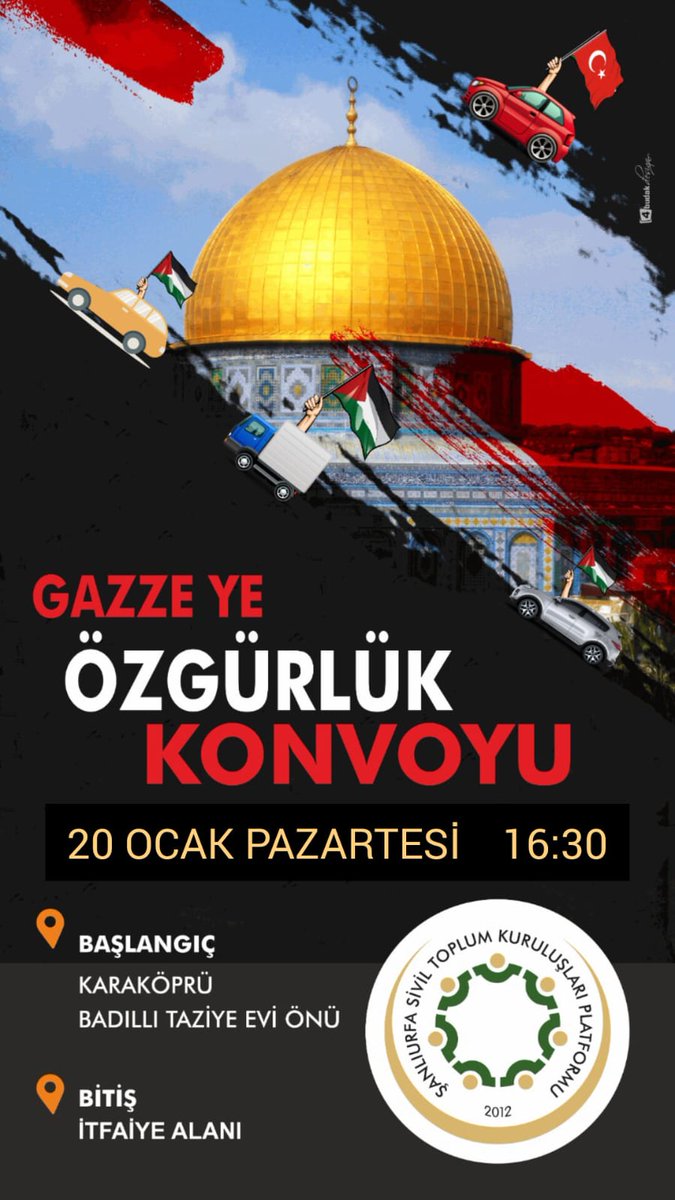 PlatformUrfa's tweet photo. ÖZGÜRLÜK KONVOYUNA DAVET!

İşgalci Çeteye Baş Eğdiren GAZZE DİRENİŞİNİ selamlıyoruz.

Şanlıurfa halkımızı araç konvoyuna davet ediyoruz 

#gazzeninzaferi #gazzedirenişi https://t.co/FBmJSeJHMB