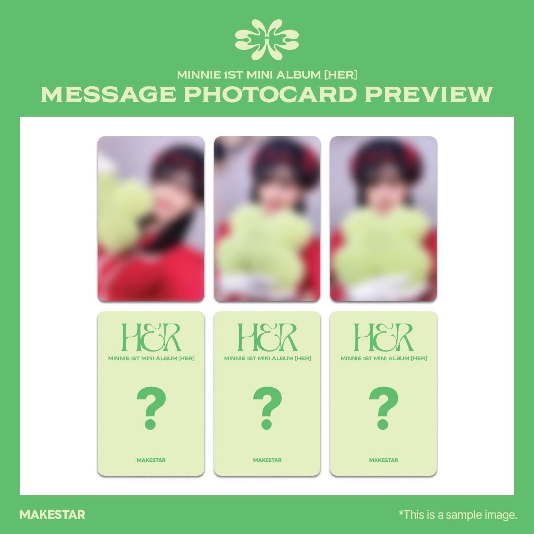 Makestarcorp's tweet photo. #민니 #MINNIE #여자아이들 #GIDLE
민니 ((여자)아이들) 1st Mini Album [HER] 
PRE-ORDER MEET&amp;CALL EVENT❤️

⏰마감 D-Day⏰

✨PHOTOCARD PREVIEW✨

🍀대면 응모자 메세지 포토카드 *행운 ver.
🐰영상통화 응모자 포토카드 *토끼 담요 ver.

📆~25.01.20 23:59 (KST)
🔗https://t.co/9Q50JGvNbm https://t.co/V3fGaCHF7C