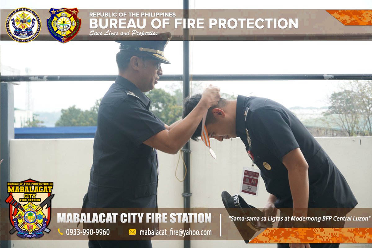 mabalacatcityfs's tweet photo. The Acting Mabalacat City Fire Marshal, FSINSP JOSHUA G. AYSON, along with eight other station personnel, received the Medalya ng Papuri in recognition of their selfless devotion to duty and acts of bravery during the successful rescue operation involving a suicide attempt. https://t.co/fpEPahhZ7n